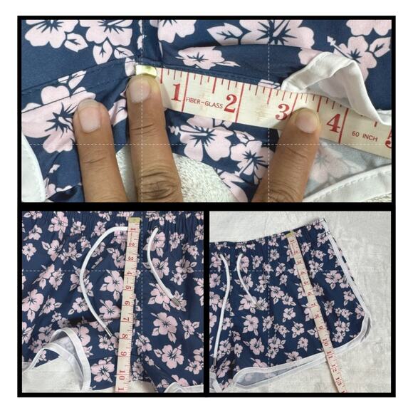 Franks Navy Blue Pink Oahu Floral Print Swim Athletic Board Shorts Women Size XL - Picture 7 of 7